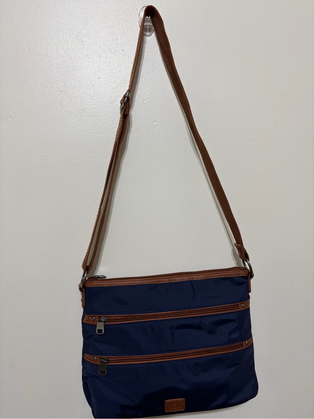 Women Navy Crossbody Bag with Brown Trim